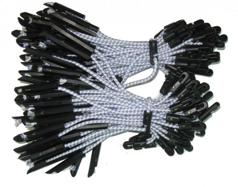 Elasticated Bungee Ties White Flecked Cord with Black Ends