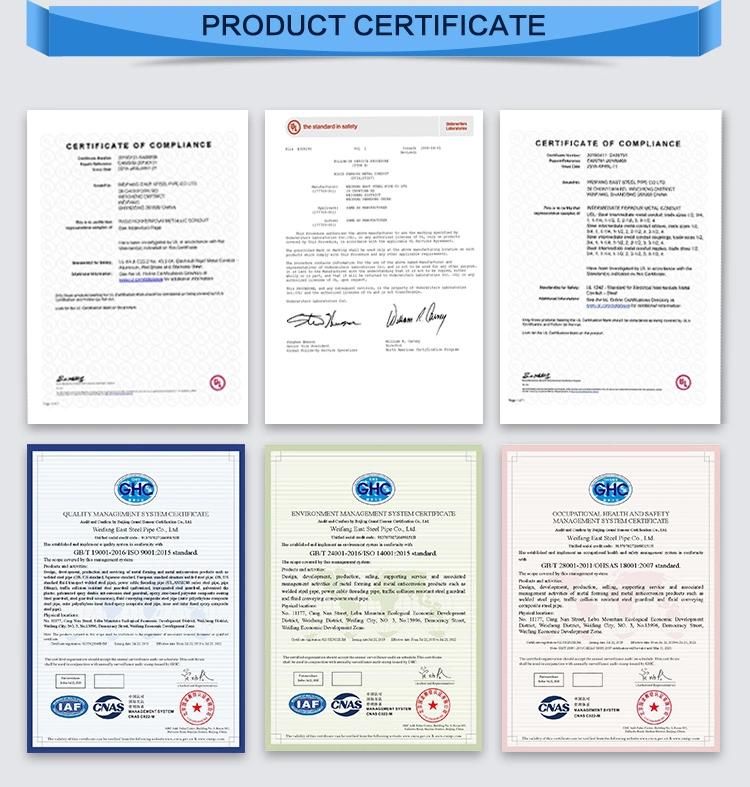 Galvanized Steel Rigid Conduit IMC Pipe Electrical Metal Conduit with UL Certificated