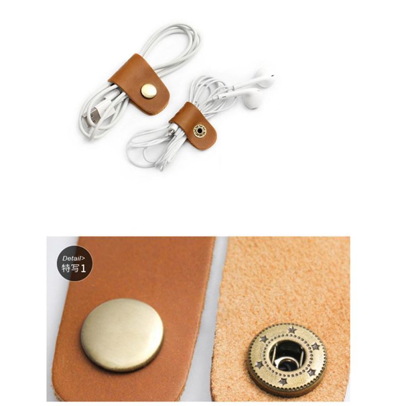 Leather Bobbin USB Wire Earphone Cable Clip Winder