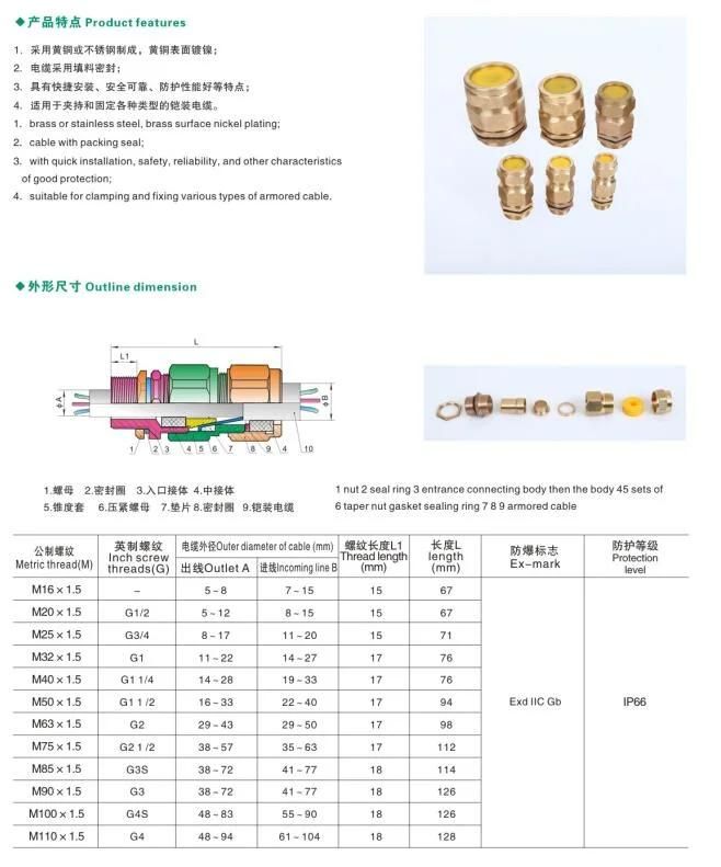 Flame-Proof Ex D Brass Armoured Cable Gland for Hazardous Areas Zone 1 2 21 22