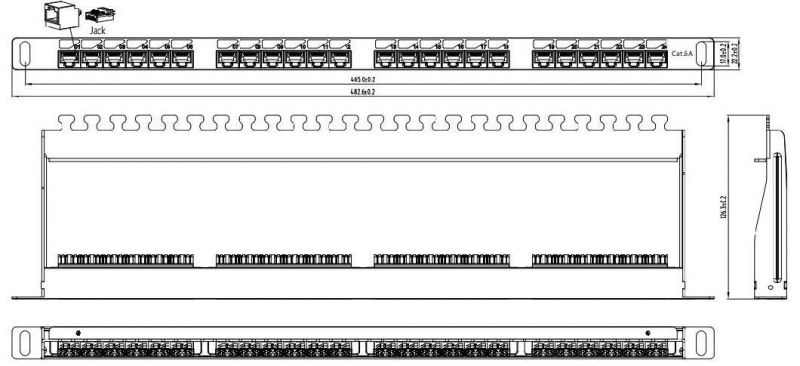 UTP 0.5u Aluminium Alloy Patch Panel CAT6A 24 Port MDF Network Rack Patch Panel with Bracket