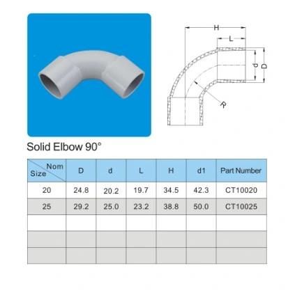 Hot Sale Electric Plastic Pipe Connection Fitting PVC Solid Elbow for Conduit Fitting