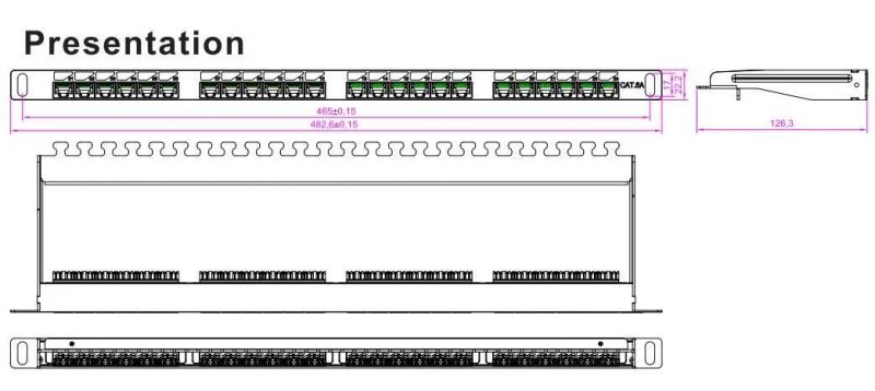 0.5u UTP Aluminium Patch Panel 180 Degree CAT6 24 Port 19 Inch Network Patch Panel Server Rack