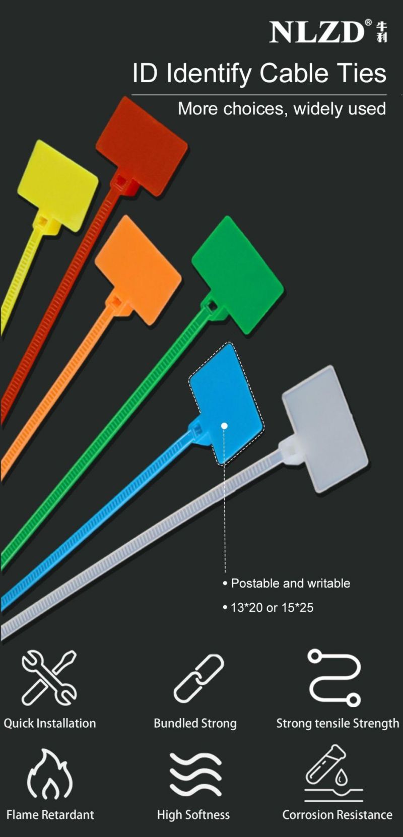Nylon Cable Marker Self-Locking Colourful Wire Strap Label Ties
