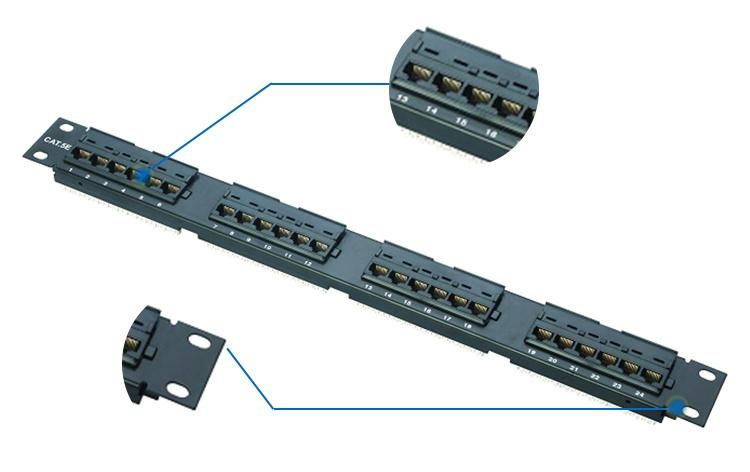 19 Inch 1u Black UTP 24 Port Cat5e Patch Panel