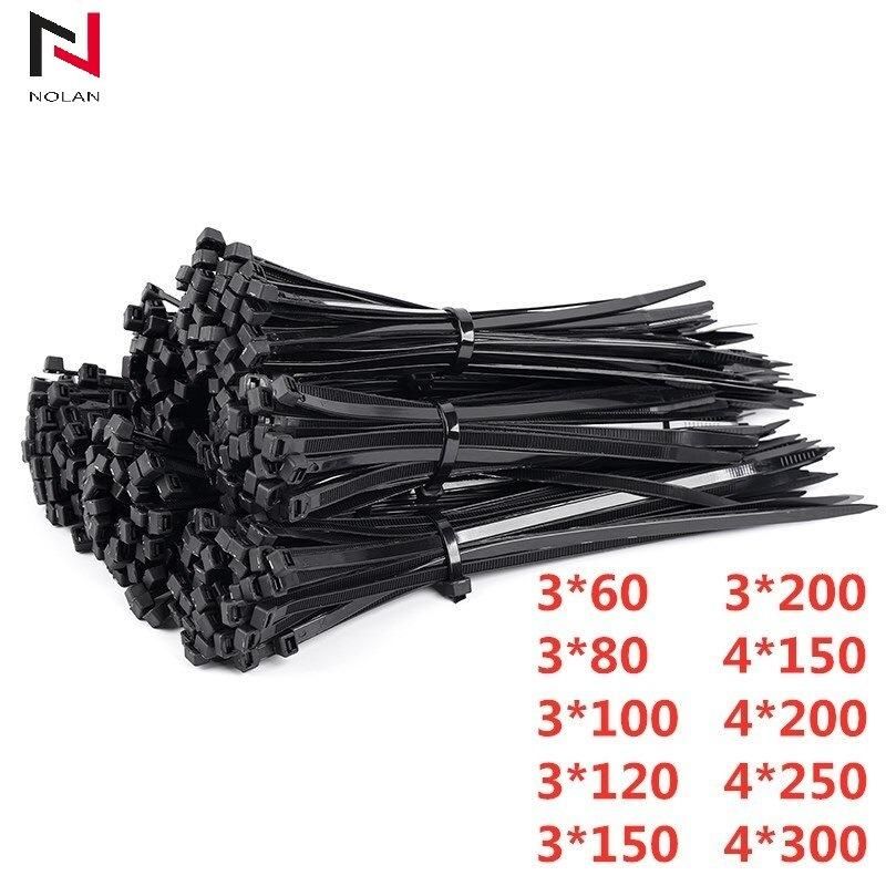 Nylon 66 Black Plastic Zip Cable Tie Nylon Clamp 4.8 mm Width Plastic Zip Cable Tie