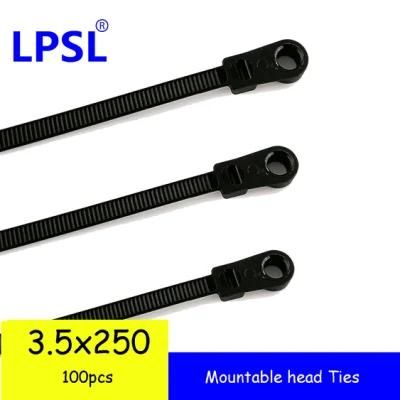 Mounting Cable Ties 3.5*250mm Natural White UV Black Pack of 100 with Screw Eyes