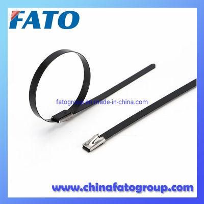 High Tensile Strength Stainless Steel Cable Tie Black Ball Lock Type SS304 SS316 Stainless Steel Cable Tie 4.6X300