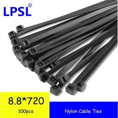Custom 8.8*720mm Black Nylon High Quality Self Locking Cable Tie