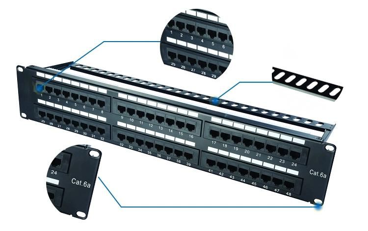 19 Inch UTP 48 Port CAT6A Dual IDC Patch Panel with Cable Management