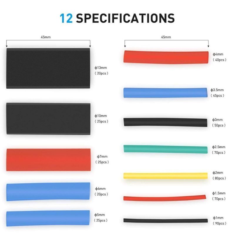 Popular 560PCS/Kit Shrink Wrap Tubing Assorted Colorful Electrical PE Insulated Heat Shrink Tubing