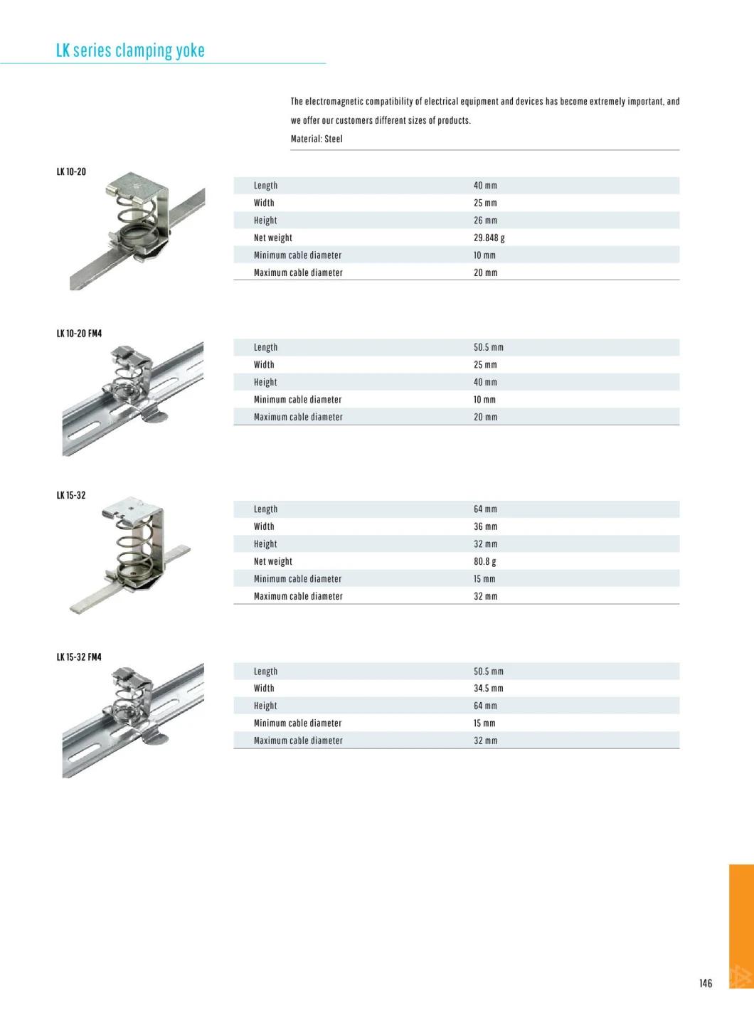High Quality EMC Cable Clamp Steel DIN Rail Clamping Yoke