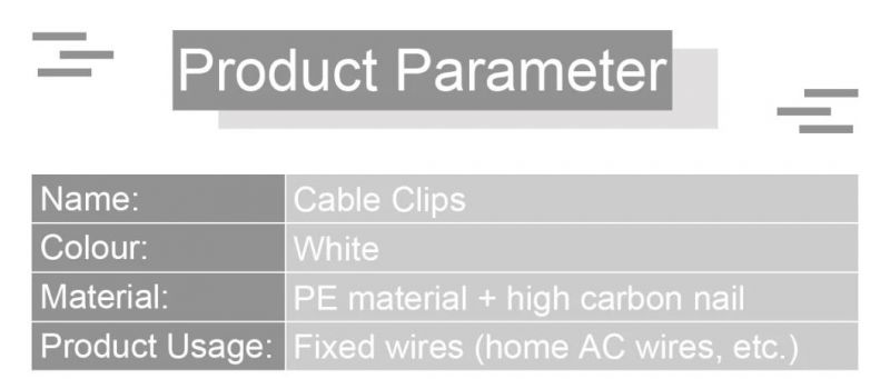 Plastic PE Material Flat Wire Nail Cable Clip