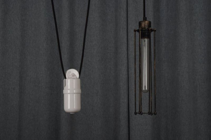 Porcelain Vintage Pendant Lamp Pulley Block