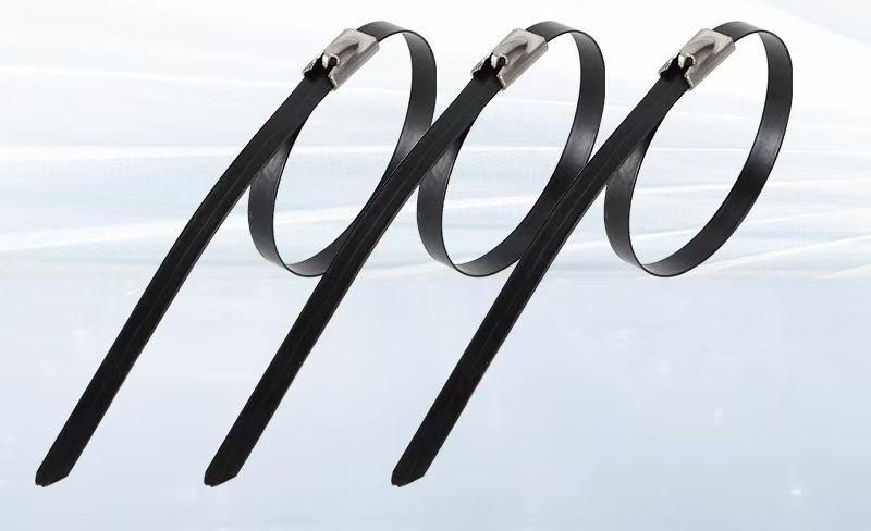 High Tensile Strength Stainless Steel Cable Tie Black Ball Lock Type SS304 SS316 Stainless Steel Cable Tie 4.6X300