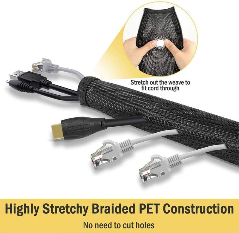 Expendable Braided Mesh Cable Sleeving with Zipper for Office Wires Management