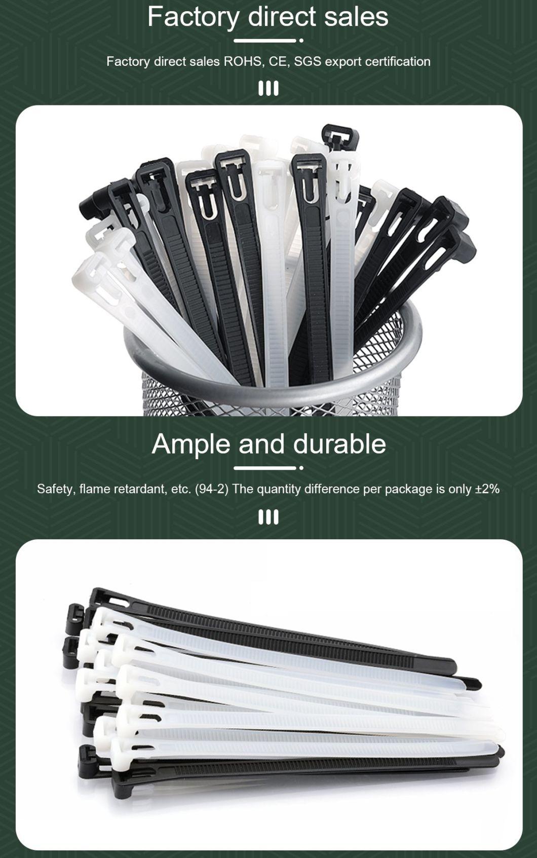 Custom 7.6*400mm Black Nylon 66 Heavy Duty Reusable Zip Ties