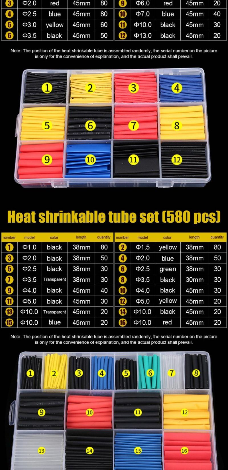 25mm 580PCS PE 2: 1 3: 1 94V0 Heat Shrink Tubing Tube