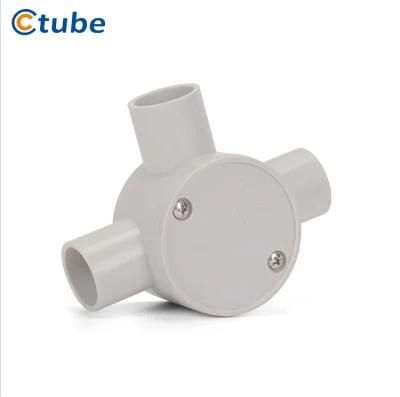 Conduit Pipe Fitting 3 Way Shallow Junction Box Grey Halogen Free Circle Box