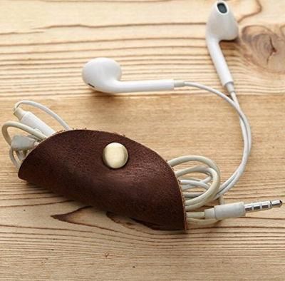 Creative Round Genuine Leather Earphone Cable Winder