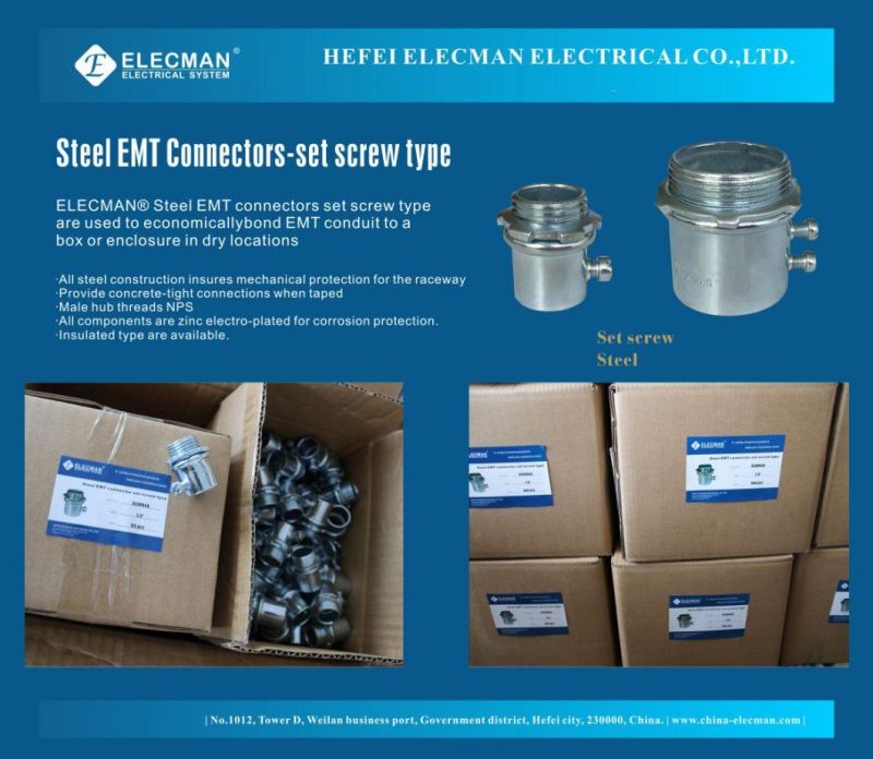 Steel EMT Connector Set Screw Type/ Acero EMT Connector Con Tornillos/ EMT Union/ Acero EMT Terminal Con Pernos 1/2" 3/4" 1" 1-1/4" 1-1/2" 2" 2-1/2" 3" 3-1/2"