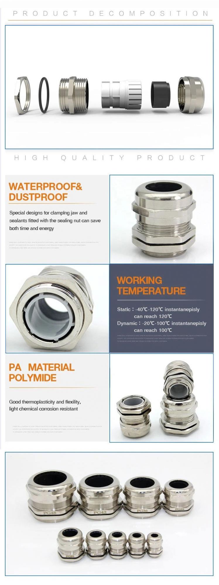 M8 Nickel Plated Brass Cable Gland Waterproof IP68 Low Price Thread Type Glands