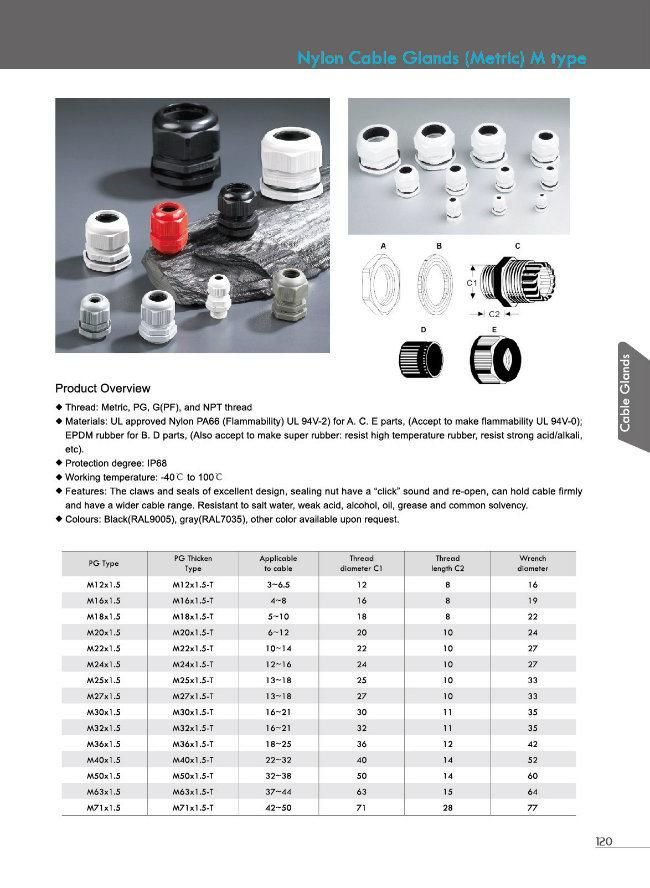 IP68 Protection Plastic Nylon PA66 Cable Glands (PG type)