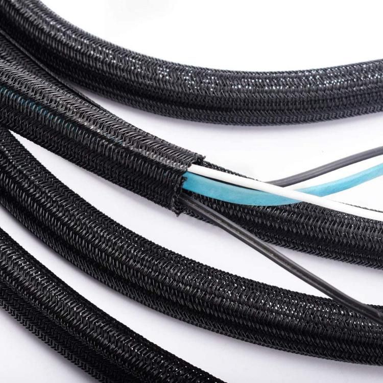 Black Polyester Self Pet Expandable Braided Cable Sleeving Cable Sleeve