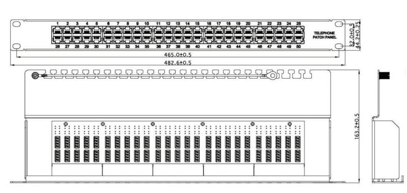 UTP 1u 50 Port Voice Patch Panel Cat3 Ethernet Network Patch Panel 19 Inch Rack