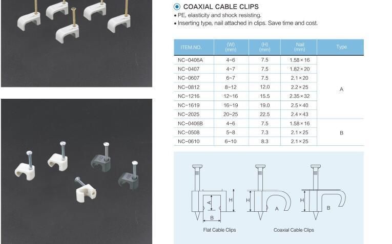 PE Plastic with 45# Steel Nail Complete Sizes Circle Flat Nail Cable Clips