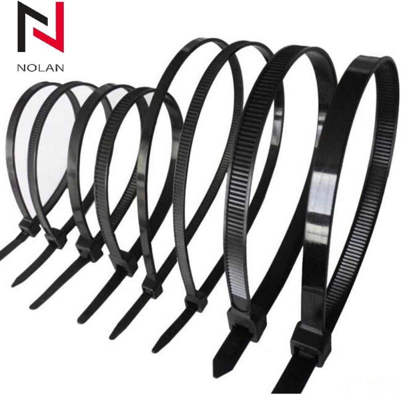 Nylon 66 Black Plastic Zip Cable Tie Nylon Clamp 7.6 mm Width Plastic Zip Cable Ties
