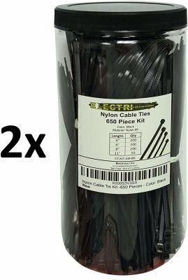 Electriduct Nylon Cable Tie Kit - 1300 Zip Ties - Assorted Lengths 4&quot;, 6&quot;, 8&quot;, 11&quot; - Black