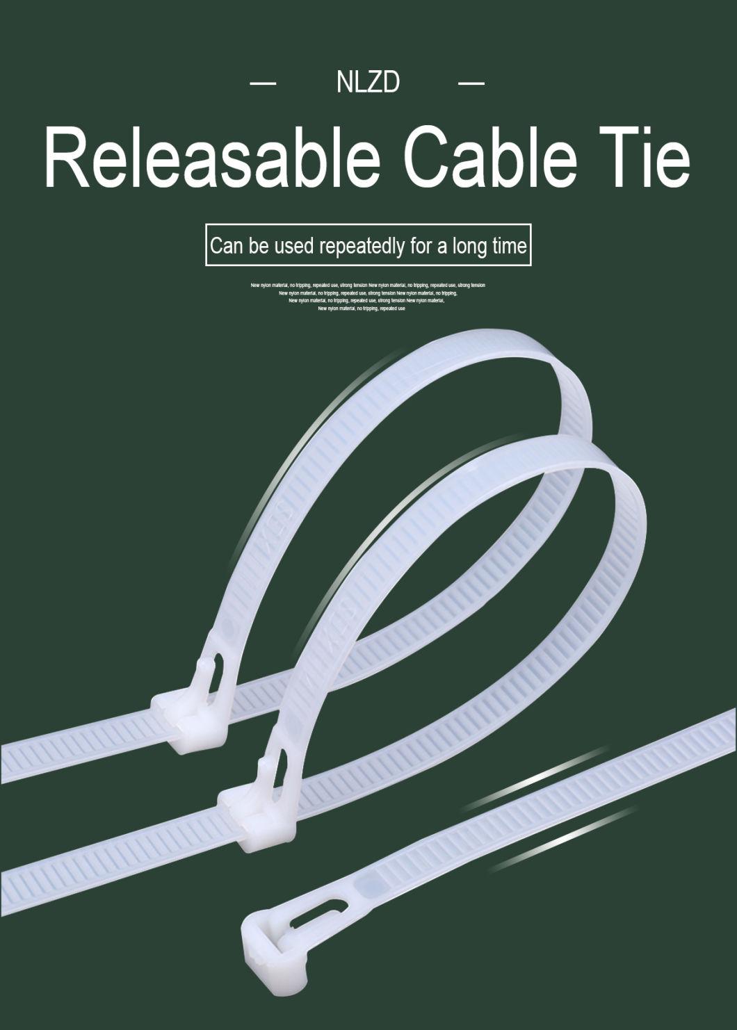 Custom 7.6*400mm Black Nylon 66 Heavy Duty Reusable Zip Ties