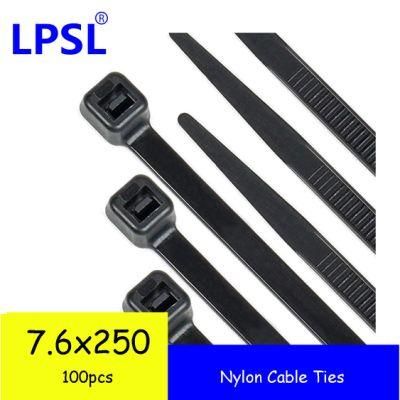 Black Cable Ties 250mm X 7.6mm, Heavy Duty Cable Ties, Strong Self-Locking Nylon Zip Ties for Home Office and Garden (Pack of 100 Pieces)