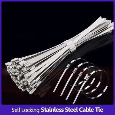 304 / 316 Stainless Steel Cable Tie 4.6 * 400 Buckle Wire Harness Manufacturer Wholesale Steel Ball Self-Locking Metal Cable Tie