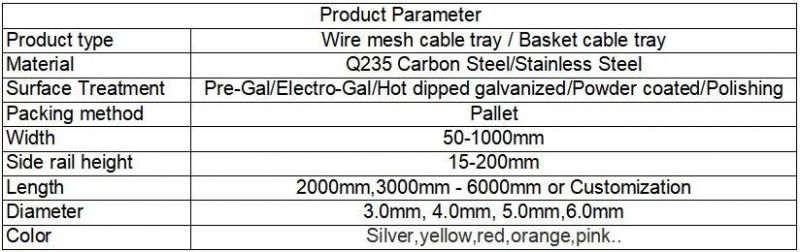Ss306/Ss314 / Gi/GS/ Anti-Corrosion Fire-Retardant Light Basket Cable Tray