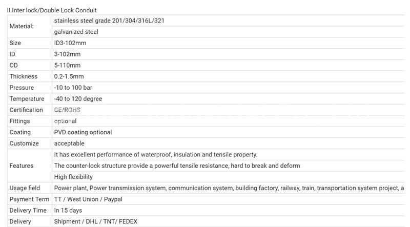 SS304 Liquid Tight Stainless Steel Flexible Conduit