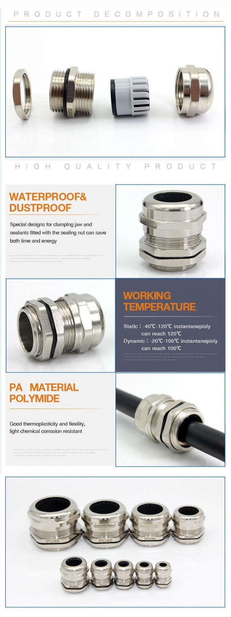 IP68 New Type Brass Cable Gland - Pg Type Nickel Plated Brass Metric Cable Gland