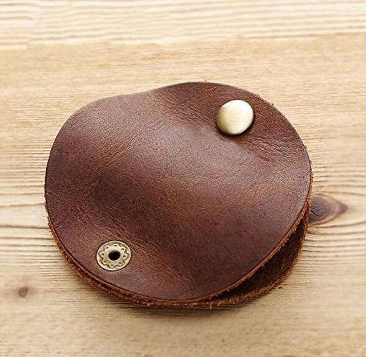 Creative Round Genuine Leather Earphone Cable Winder