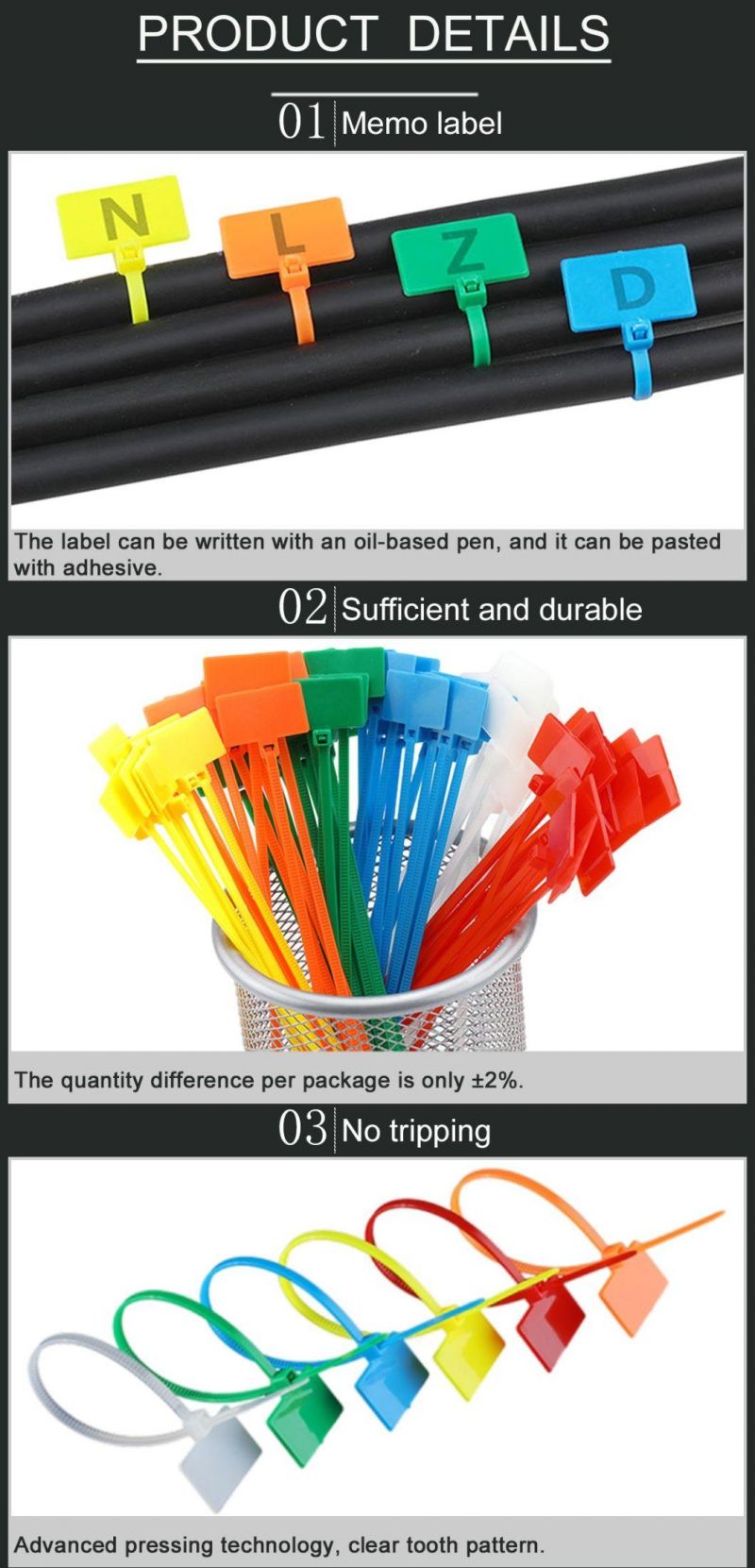 Nylon Cable Marker Self-Locking Colourful Wire Strap Label Ties