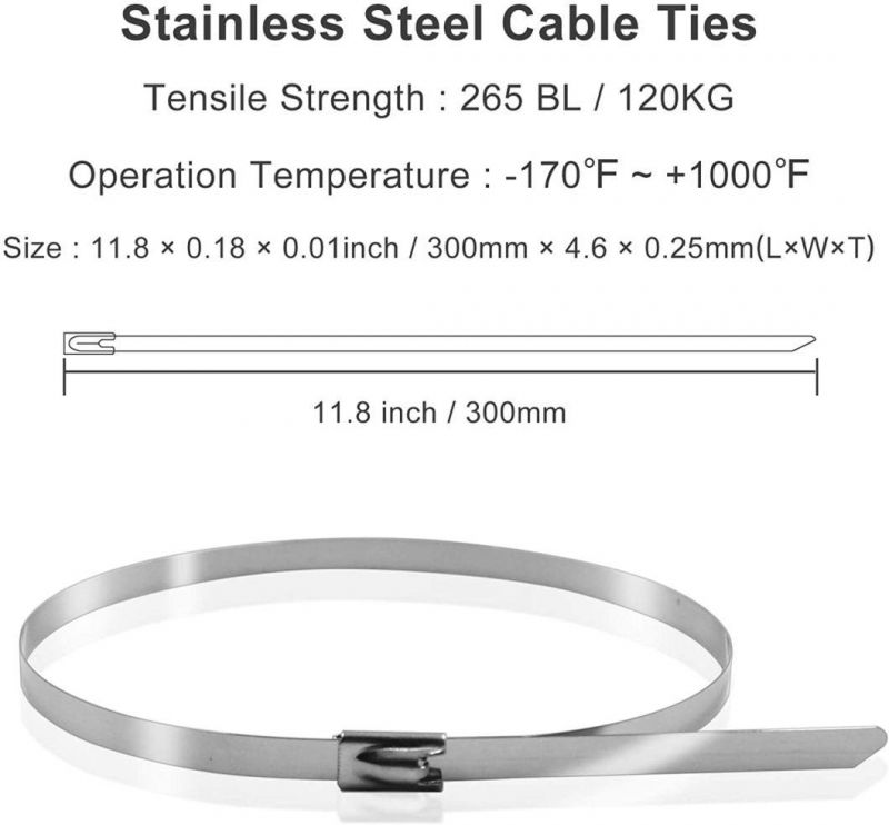 Factory Directly Provide High Quality Stainless Steel Zip Ties 4.6*300mm SS304 Stainless Steel Cable Ties Raw Material