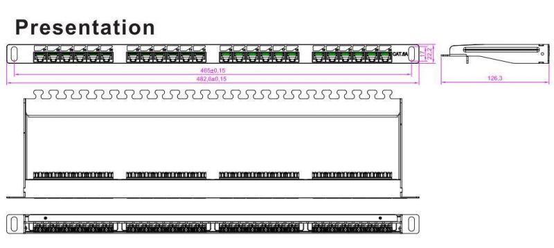 0.5u UTP Aluminium Patch Panel CAT6 24 Port Rack Network Patch Panel Rack with Bracket
