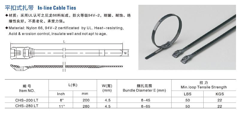 PA 66 Nylon Stainless Steel Plate Lock Tie with 94V-2 in Line/Mountable Head/Ties/ Knot Cable Ties