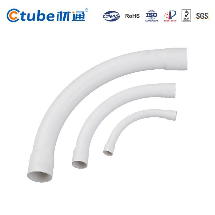 Supplier of Custom Waterproof Flameproof Pipe Conduit Fittings PVC 90 Degree Bend Pipe