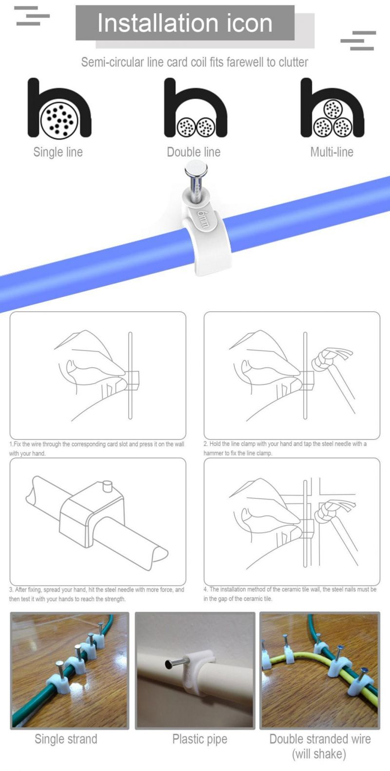 Manufacturer 5 mm Plastic PE Flat Wire Nail Cable Clip