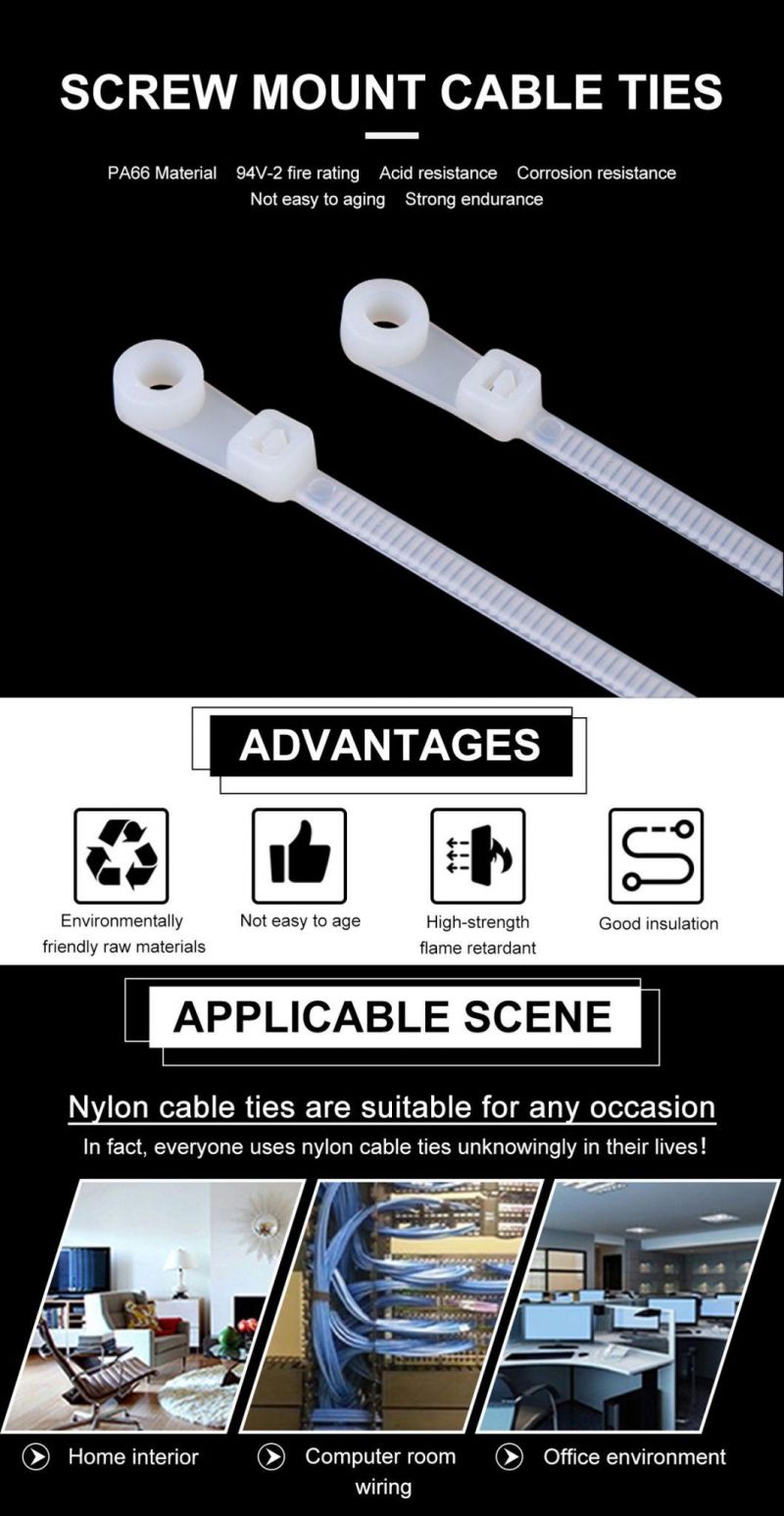 Black Nylon UL Screw Mount Kabel Ties