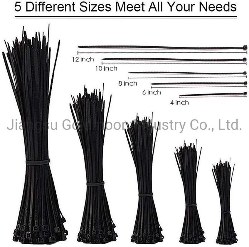 Cable Zip Ties, 500 Packs Self-Locking 4+6+8+10+12-Inch Width 0.16inch Nylon Cable Ties, Perfect for Home, Office, Garage and Workshop (Black) Cable Tie