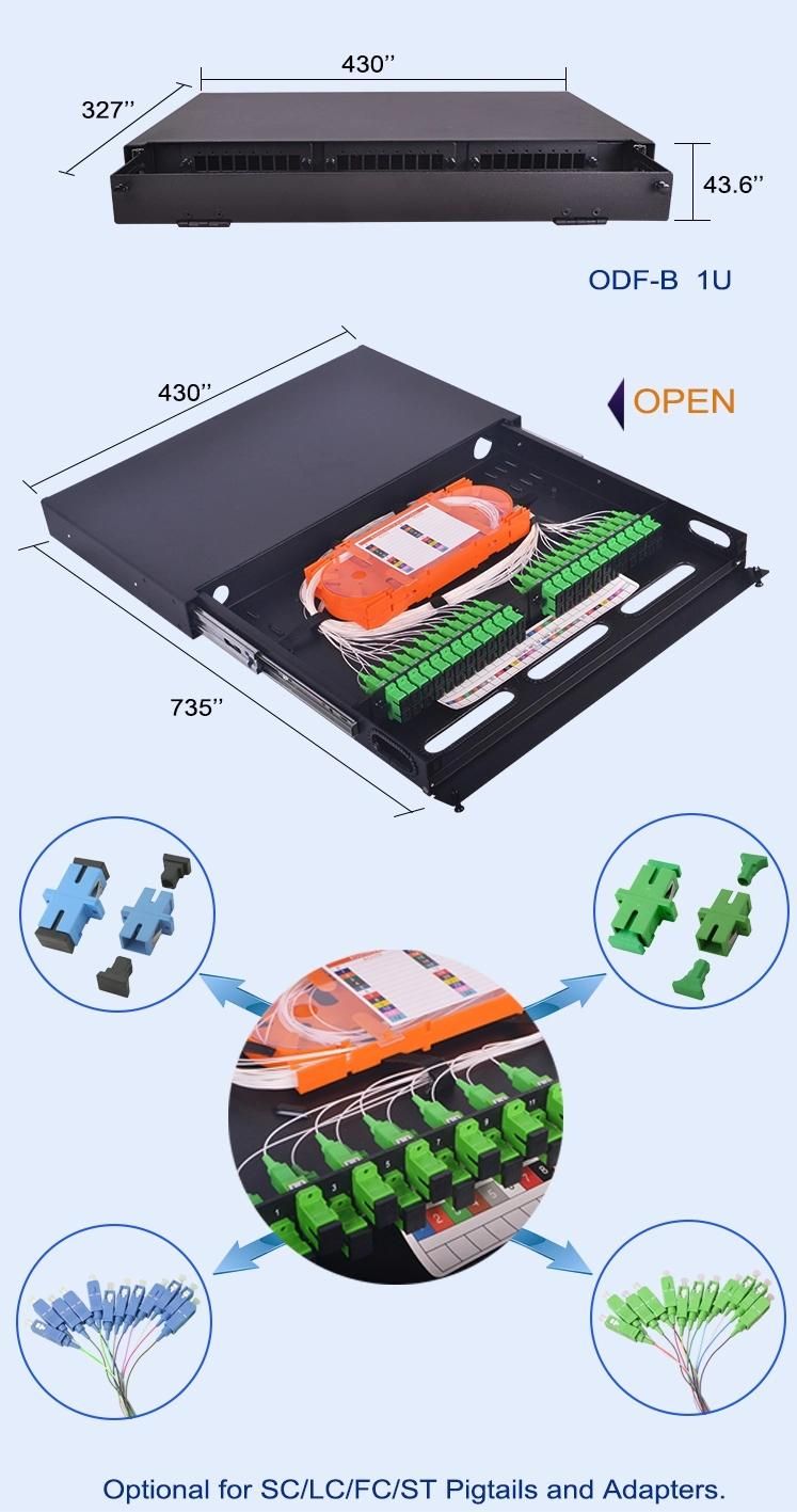 FTTH ODF 24 Core Sc APC UPS ODF Patch Panel Fibra Optica 1u ODF Optical Fiber Distribution Frame