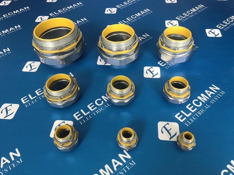 Connector Impermeable a Liquido Con Aislante Amarillo Zinc Liquid Tight Connector Straight Type