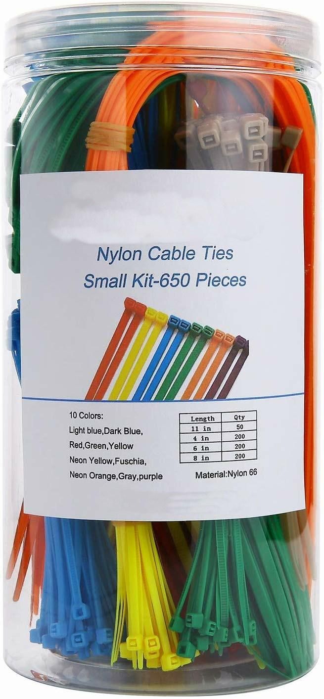 Nylon Zip Ties Kit, Multi-Purpose Self-Locking Cable Tie Wire Wraps 650 Pieces Nylon Tie